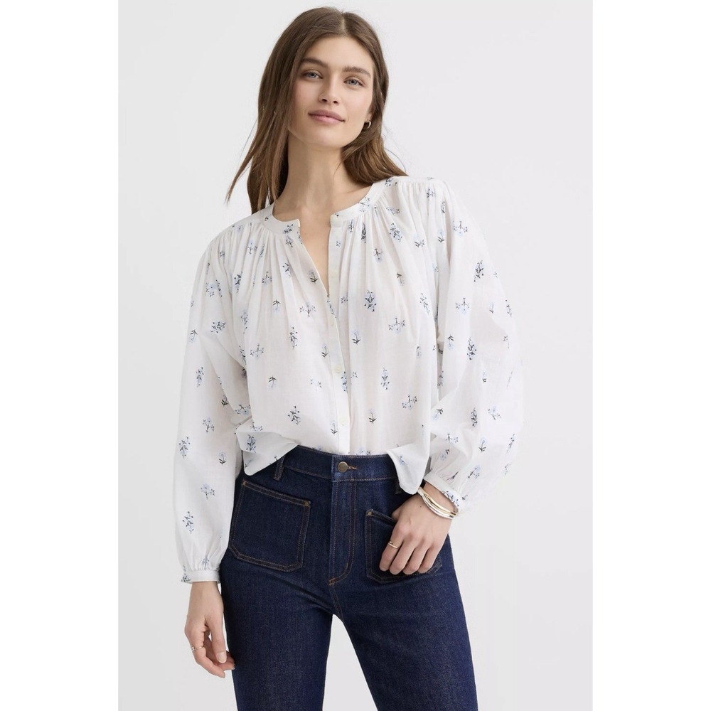 Woman's Floral BOHO Peasant Blouse Billowy Lightweight Feminine Semi-Sheer  Sz M